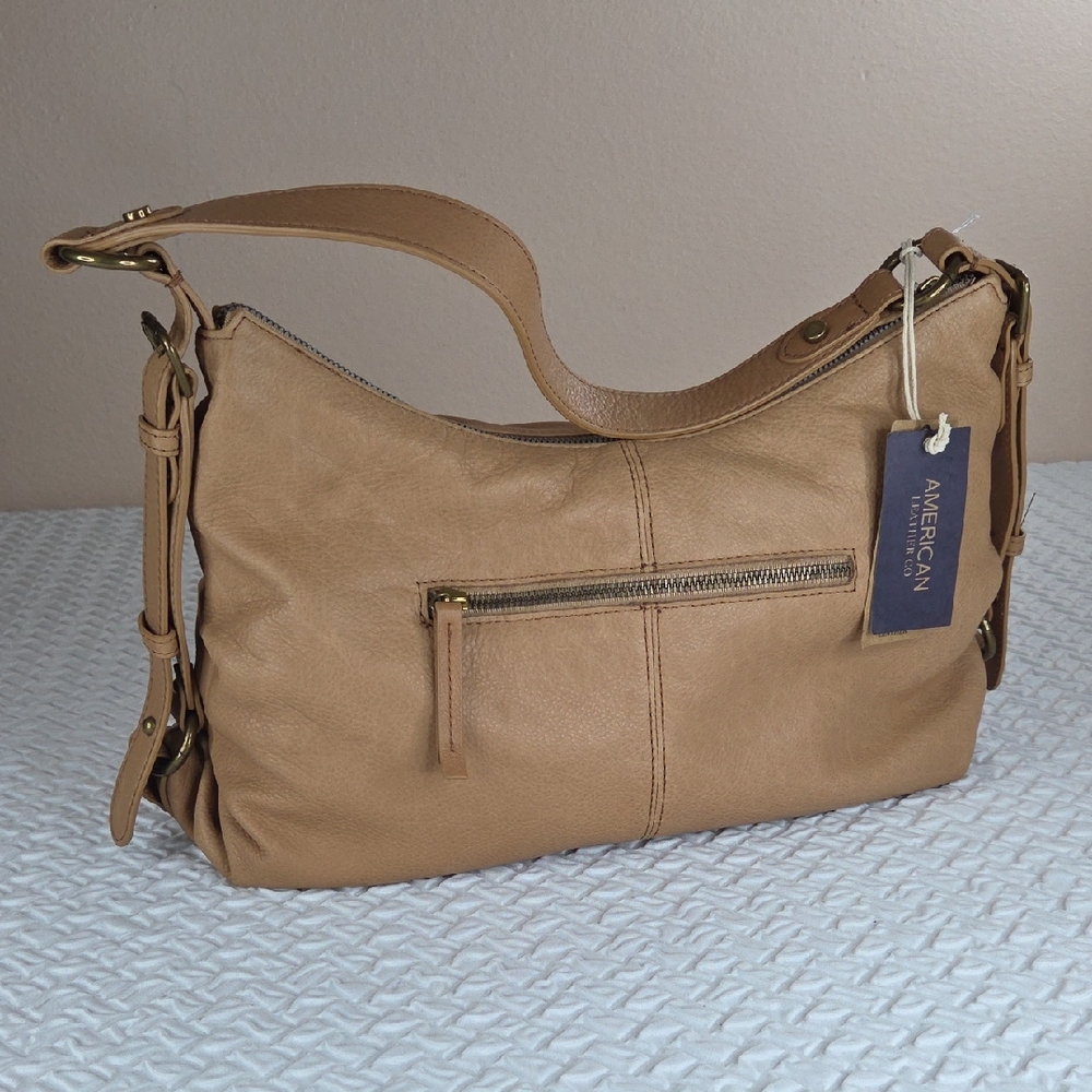 American Leather Co. Hudson Hobo Shoulder Bag. Tan Macadamia Color.NWT 9" Heigh.